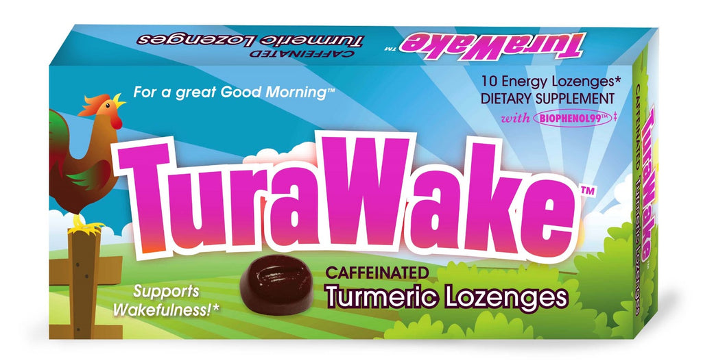 TuraWake™ caffeinated coffee-turmeric lozenges for instant energy. 10 lozenges